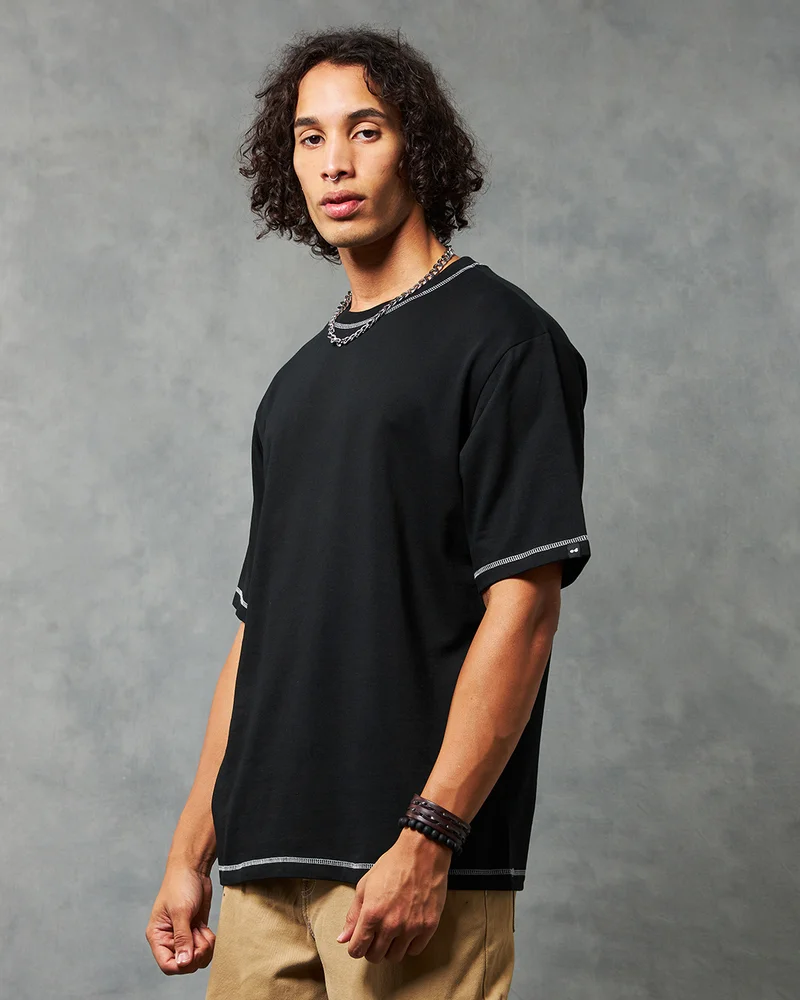 bewakoof Men's Black Oversized T-shirt